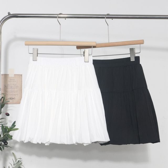 Elasticized Flared Mini Skirt with Tiered Plain Design