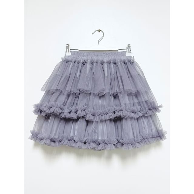 High-Waisted Tulle Mini Skirt with Ruffled Trim