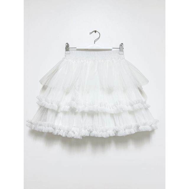 High-Waisted Tulle Mini Skirt with Ruffled Trim