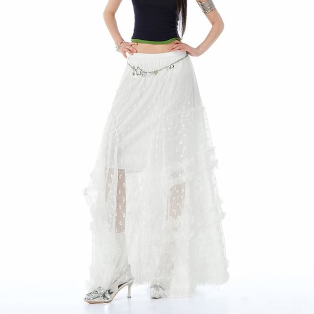 Lace-Trimmed Maxi Skirt with High-Rise Fit