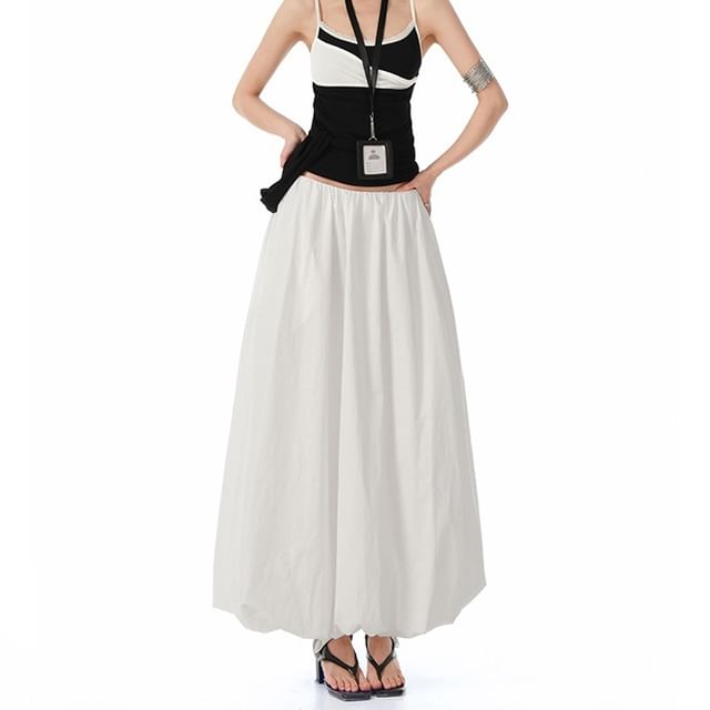 High-Rise Maxi Skirt in Simple Solid Color