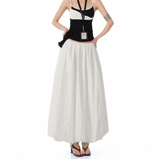 High-Rise Maxi Skirt in Simple Solid Color