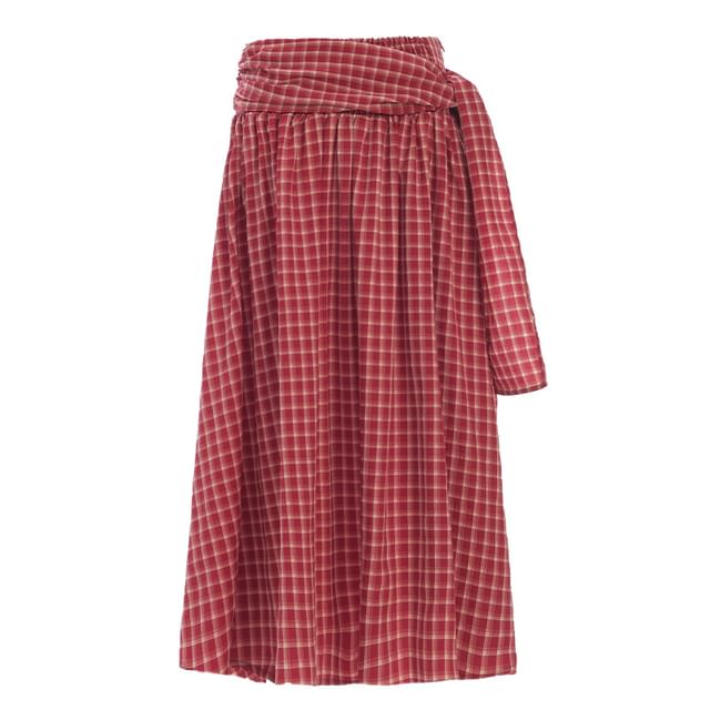 Asymmetric Plaid Maxi Skirt with High-Rise Waist