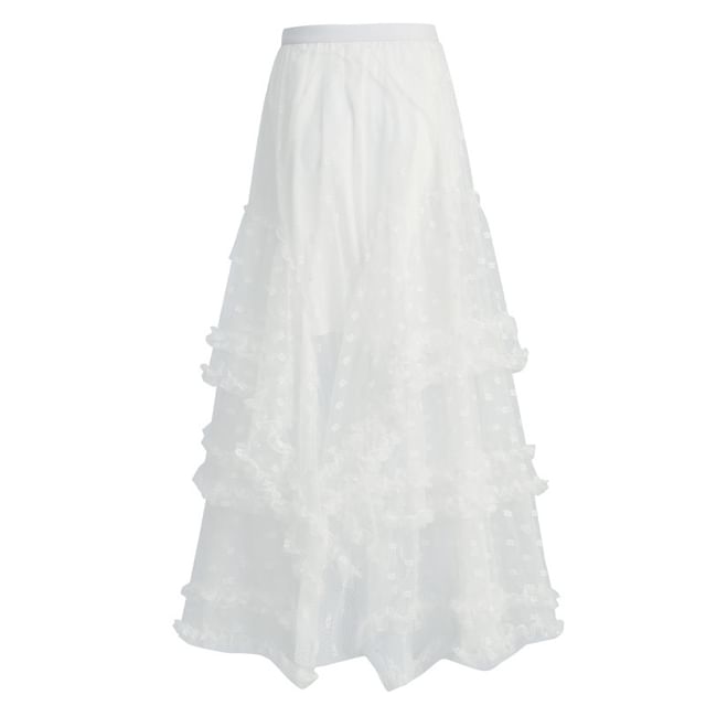 Lace-Trimmed Maxi Skirt with High-Rise Fit