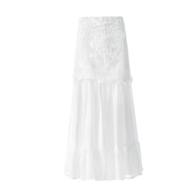 Sheer Maxi Skirt with High-Waist A-Line Shape