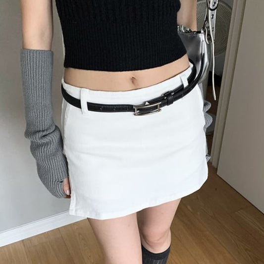 Denim Mini Skirt with High-Rise A-Line Silhouette