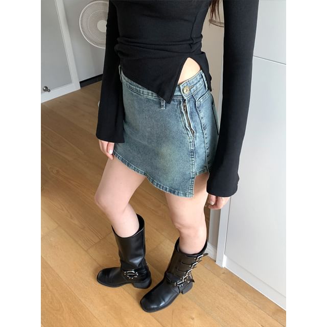 Denim Mini Skirt with High-Rise A-Line Silhouette