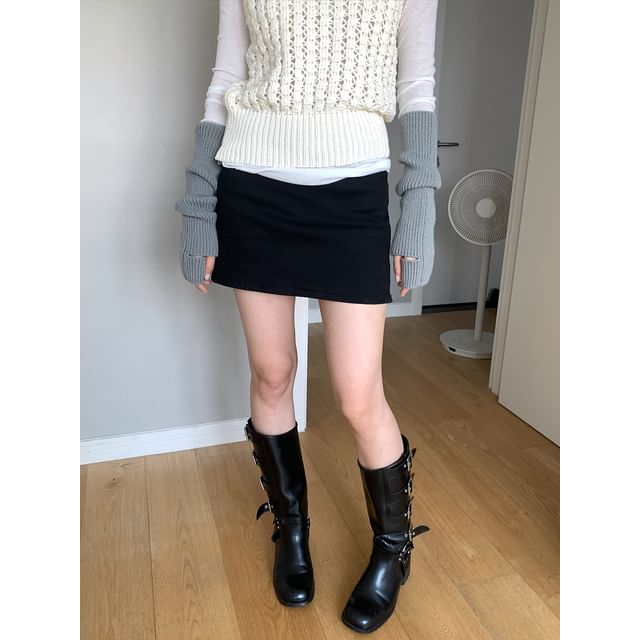 Denim Mini Skirt with High-Rise A-Line Silhouette