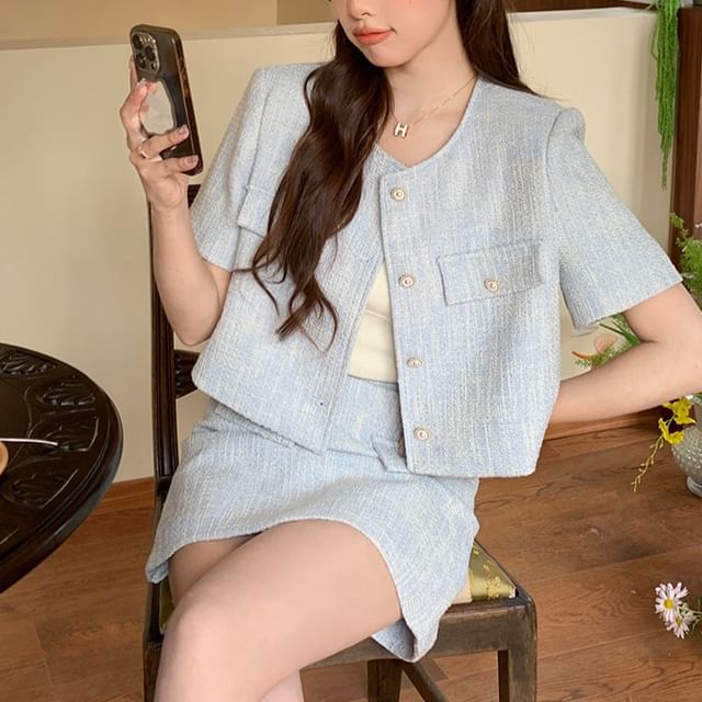 Tweed Jacket & Mini A-Line Skirt Set