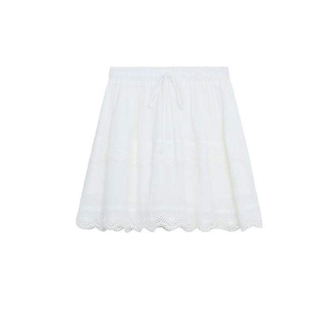 Maternity Drawstring Mini Skirt with Lace Accent