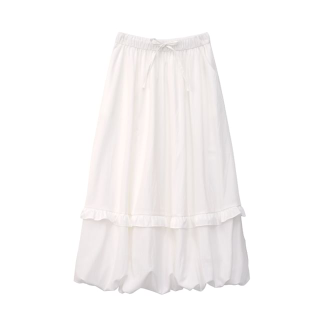 Ruffle Trim Maxi Skirt - High Waist