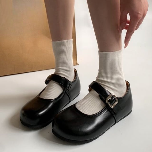 Plain Faux Leather Mary Jane Shoes