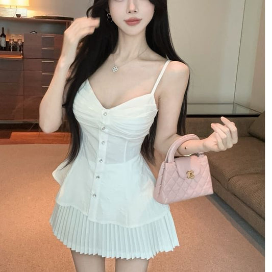 Ruched Peplum Camisole & Pleated Mini Skirt Set