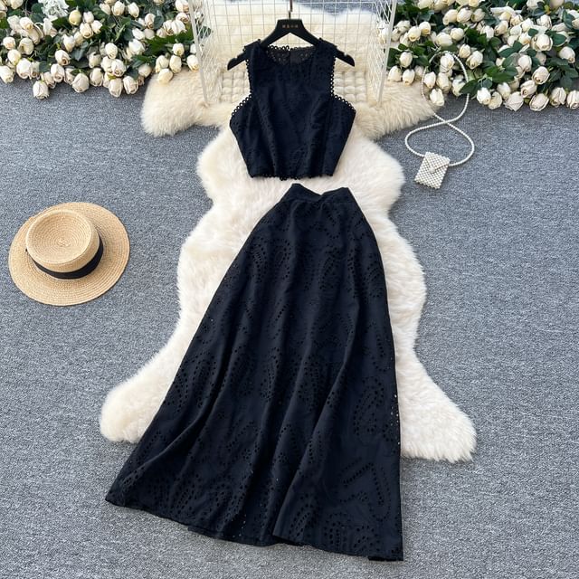 Cutout Crop Top & A-Line Midi Skirt Combo