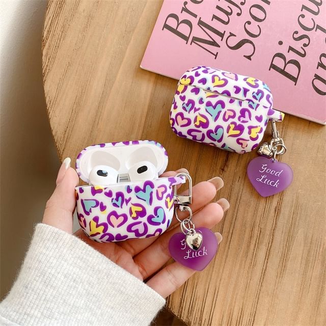 Heart Leopard Print Apple AirPods / Pro Earphone Case Skin with Charm