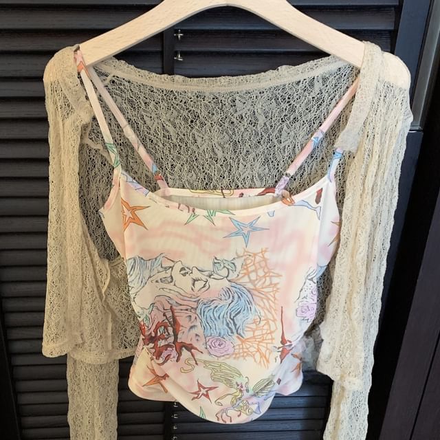 Plain Cropped Cardigan & Lace Cropped Camisole