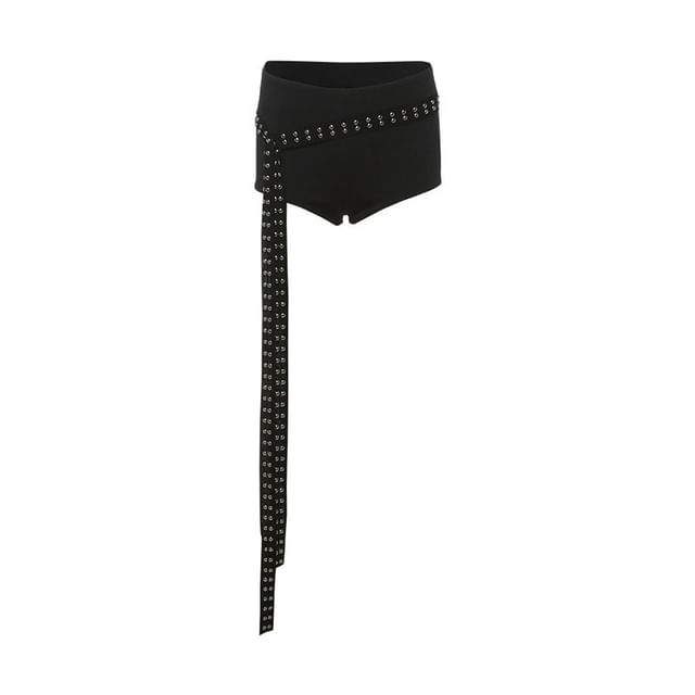 Asymmetric Cut-Out Buckle Tank & Low-Waist Studded Hot Pants