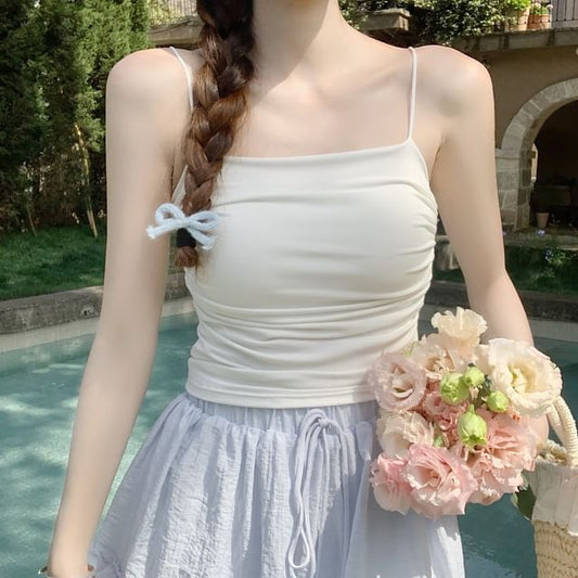 Padded Ruched Plain Cropped Cami