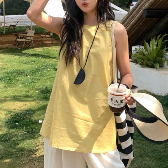 V-Neck Plain Sleeveless Top