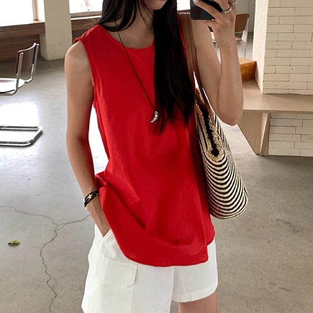 V-Neck Plain Sleeveless Top