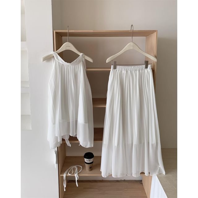 Halter Asymmetrical Blouse and Maxi A-Line Skirt Set