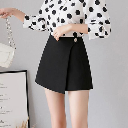 Asymmetrical High Waist Plain Mini Skirt