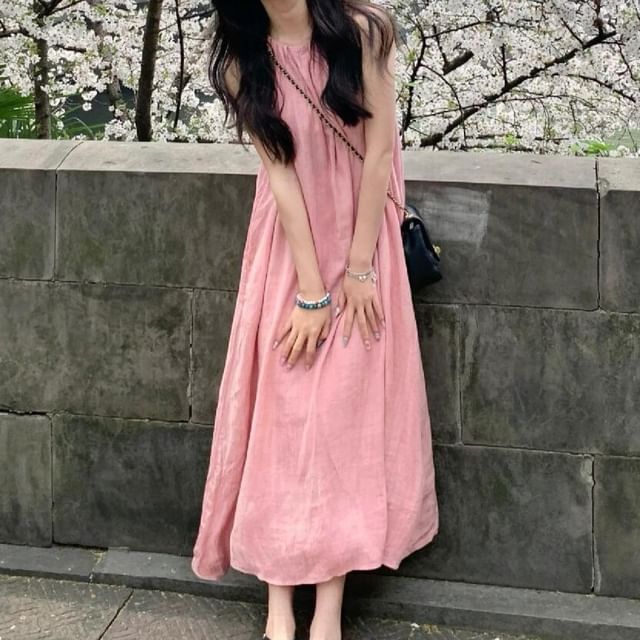 Black Sleeveless Crewneck A-Line Maxi Dress - Altfashion Shop