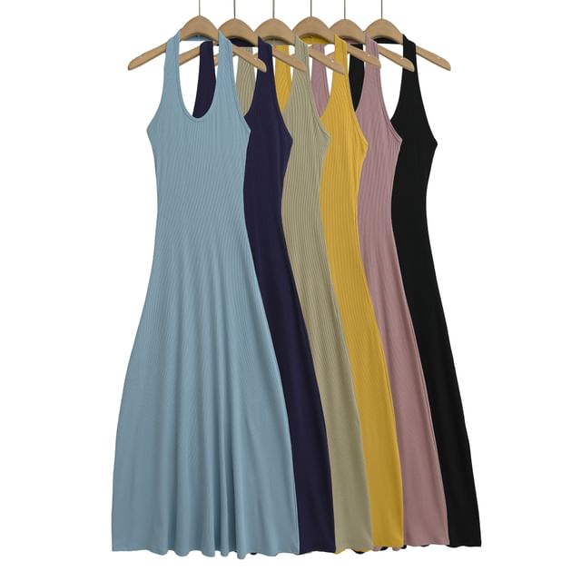 Black Halter Maxi A-Line Dress - Altfashion Shop