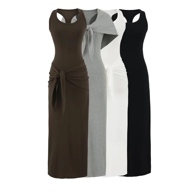 Black Scoop Neck Racerback Tank Dress with Scarf - Altfashion Shop
