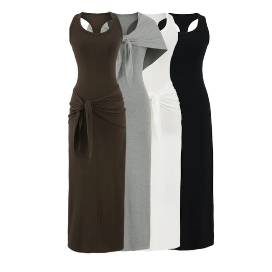 Black Scoop Neck Racerback Tank Dress with Scarf - Altfashion Shop