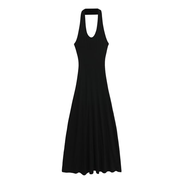 Black Halter Maxi A-Line Dress - Altfashion Shop