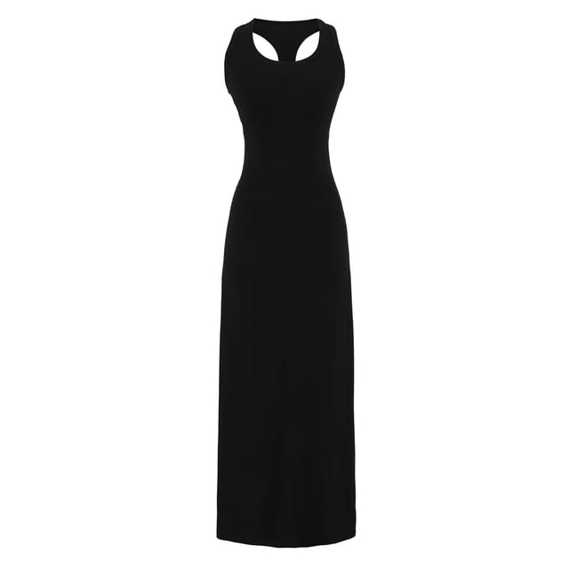 Black Scoop Neck Racerback Tank Dress with Scarf - Altfashion Shop