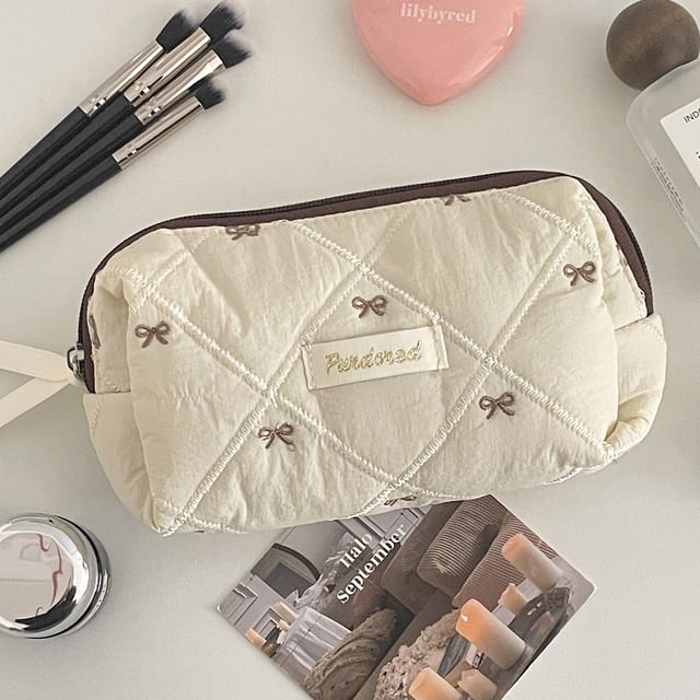 Bow Embroidered Fabric Makeup Bag (Various Designs)