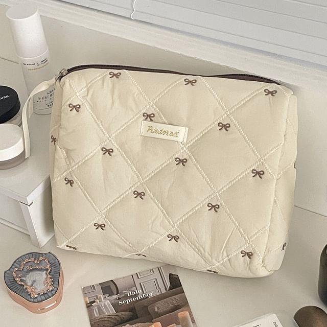 Bow Embroidered Fabric Makeup Bag (Various Designs)