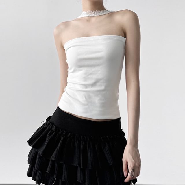 Plain Choker-Neck Tube Blouse