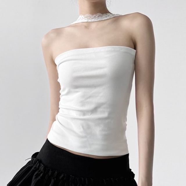 Plain Choker-Neck Tube Blouse