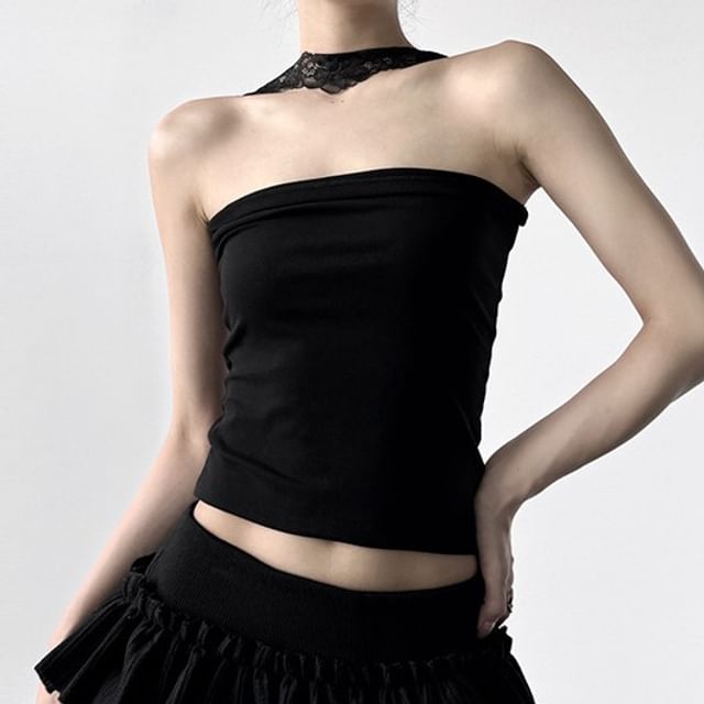Plain Choker-Neck Tube Blouse