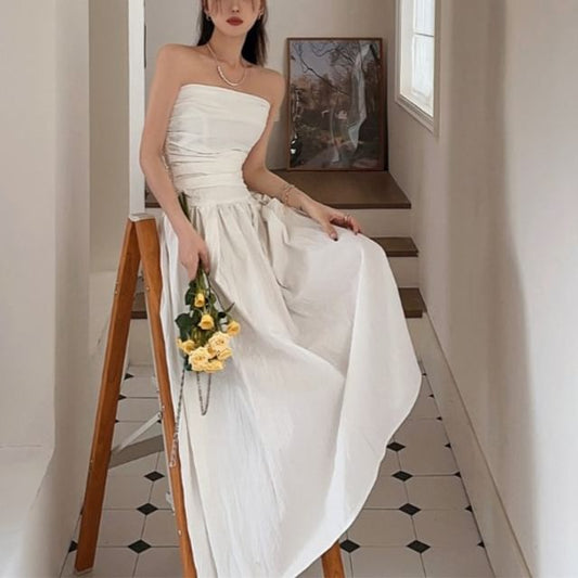 Black Strapless Ruched Maxi A-Line Dress - Altfashion Shop