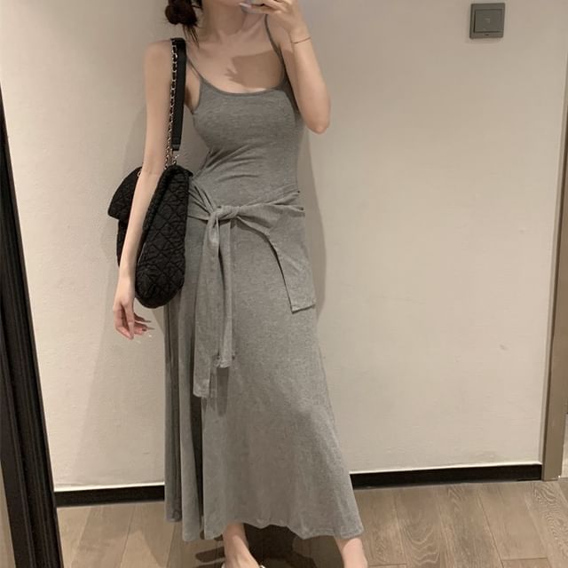 Striped V-Neck Spaghetti Strap Maxi A-Line Dress - Altfashion Shop