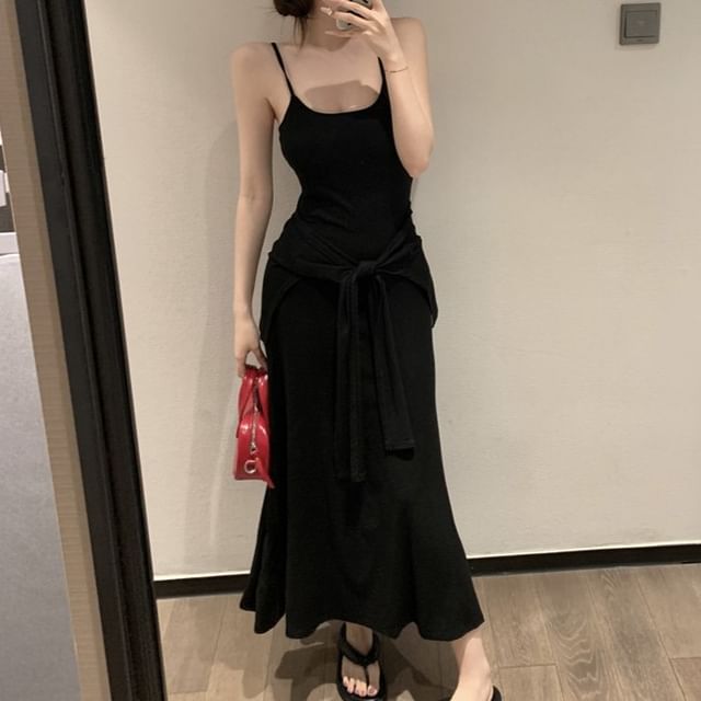 Striped V-Neck Spaghetti Strap Maxi A-Line Dress - Altfashion Shop