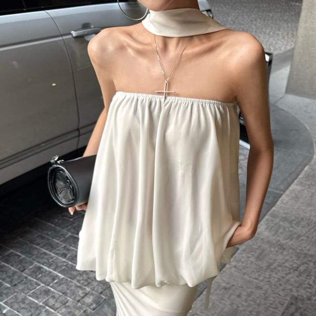 Bubble Tube Top and Fishtail Maxi Skirt with Strapless Design