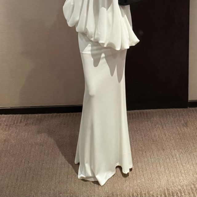 Bubble Tube Top and Fishtail Maxi Skirt with Strapless Design