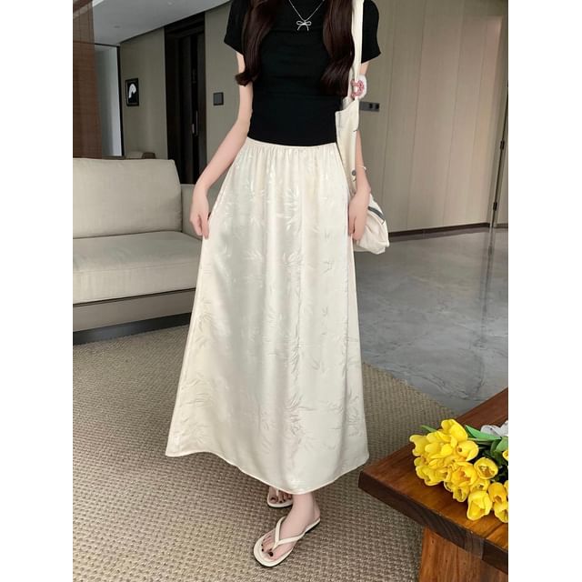 Jacquard High Waist Maxi A-Line Skirt