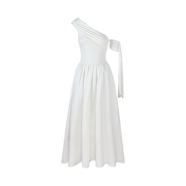 Black One Shoulder Gathered Maxi A-Line Dress - Altfashion Shop