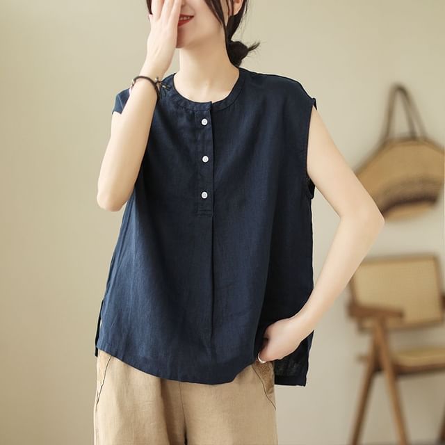 Crewneck Plain Sleeveless Top