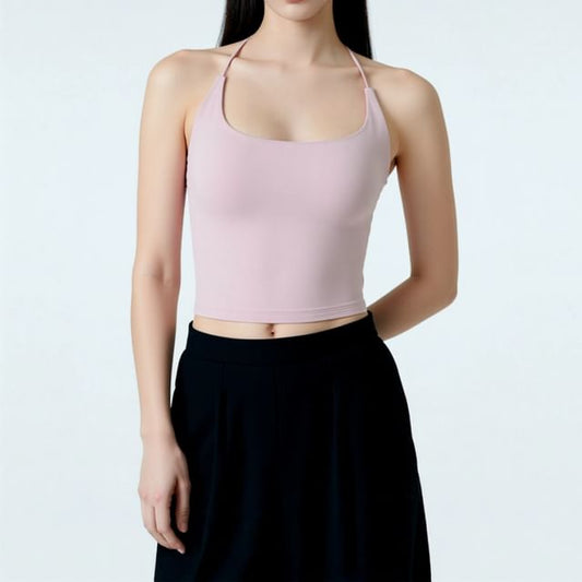 Plain Scoop-Neck Cropped Halter Blouse