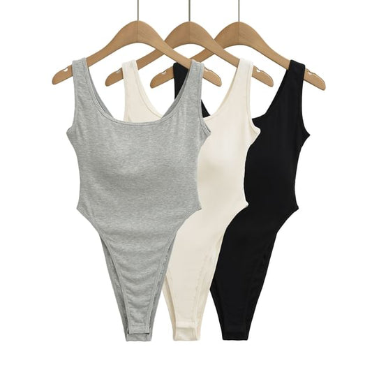 Plain Scoop-Neck Bodysuit Blouse