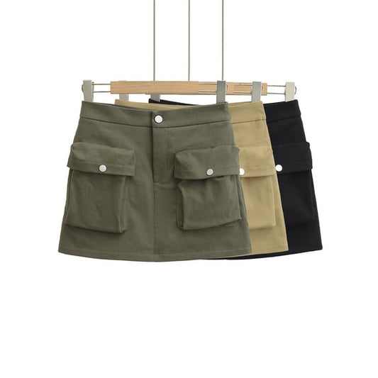 Pocket Detail Mini A-Line Skirt with High Waist