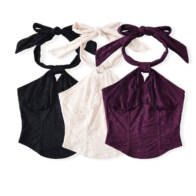 Asymmetric Floral Lace Halter Blouse
