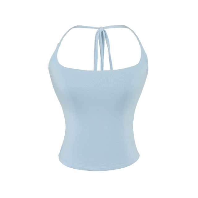 Plain Scoop-Neck Cropped Halter Blouse